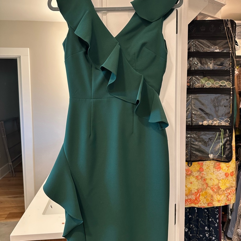 Gianni Bini Asymmetrical Green Dress with Ruffles